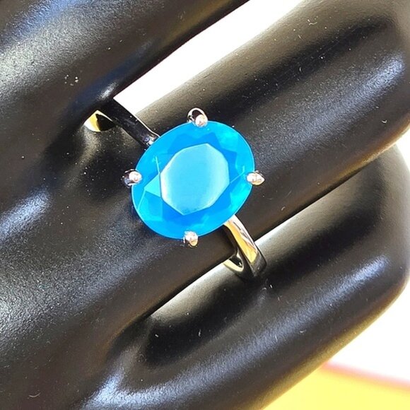Natural Large Blue Opal 925 Sterling Silver Ring Sz 8.5 - Picture 6 of 10